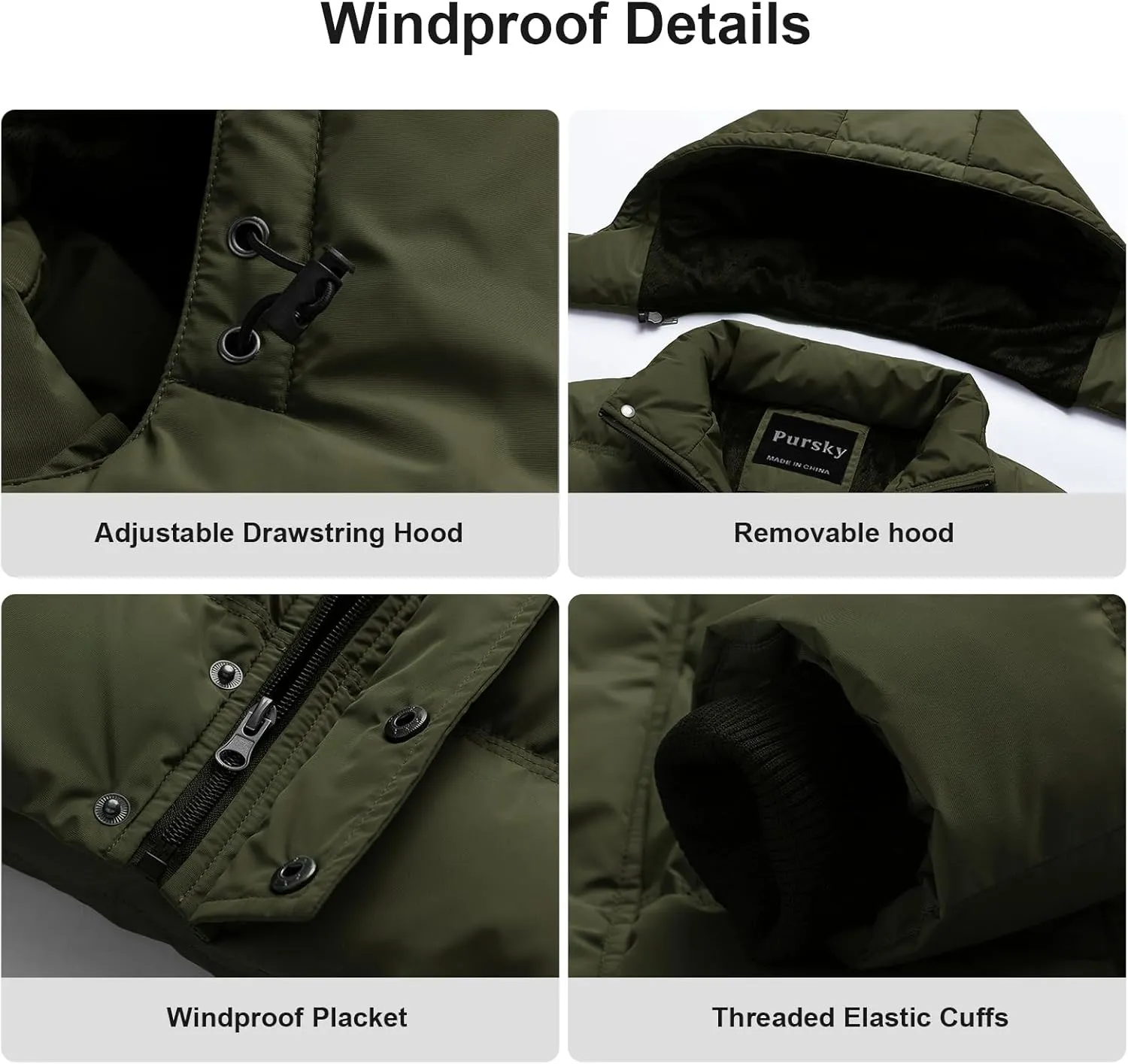 Pursky Men's Puffer Jacket Waterproof Winter Bubble Coats Ski Parka Fur Hooded