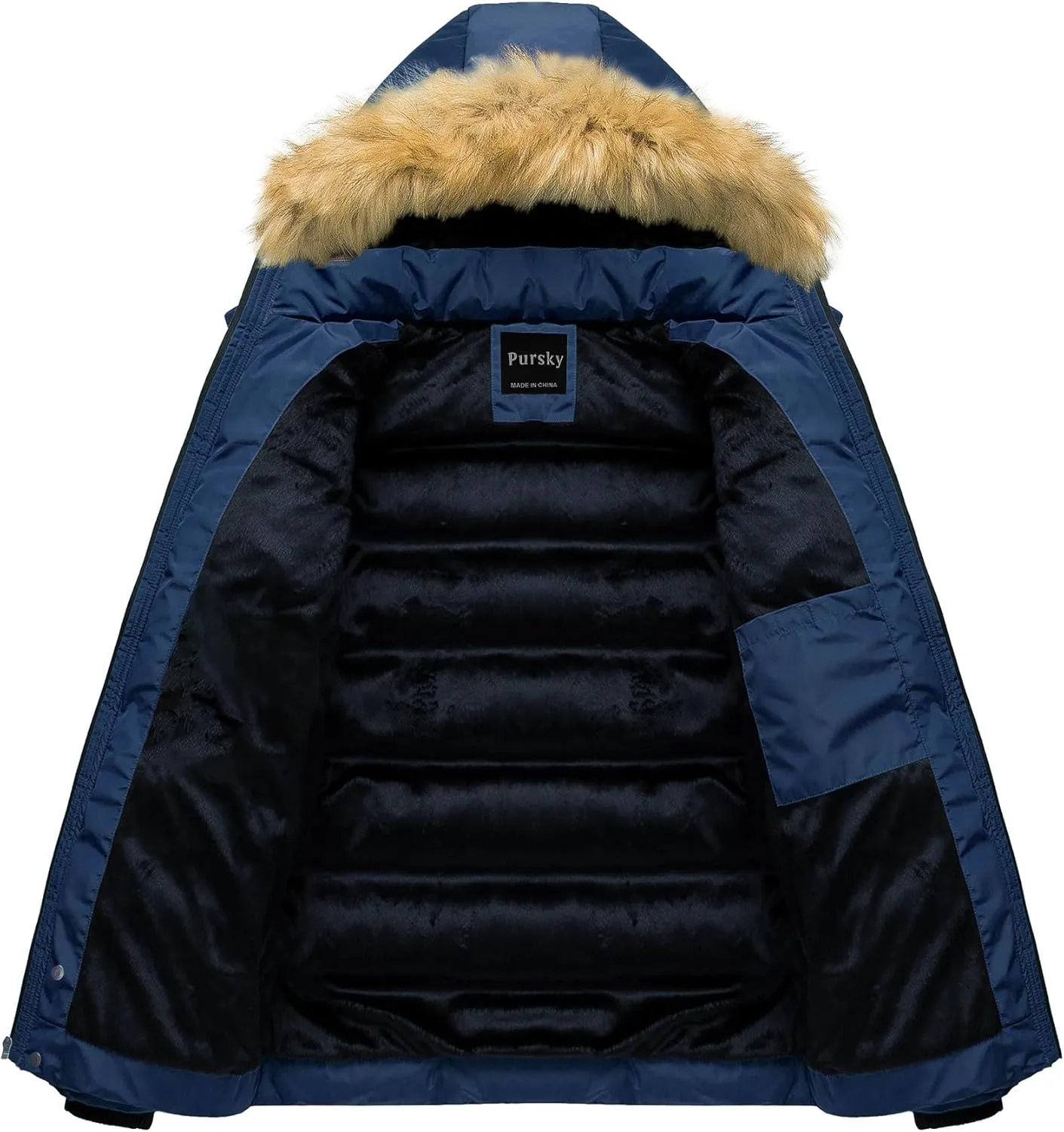Pursky Men's Puffer Jacket Waterproof Winter Bubble Coats Ski Parka Fur Hooded