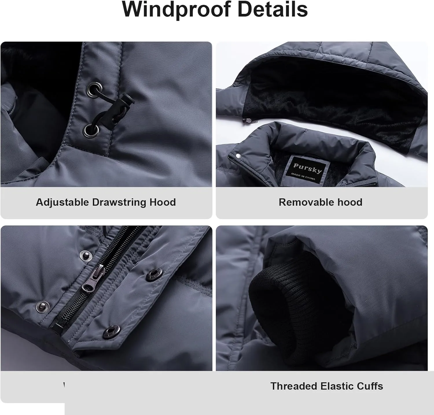 Pursky Men's Puffer Jacket Waterproof Winter Bubble Coats Ski Parka Fur Hooded