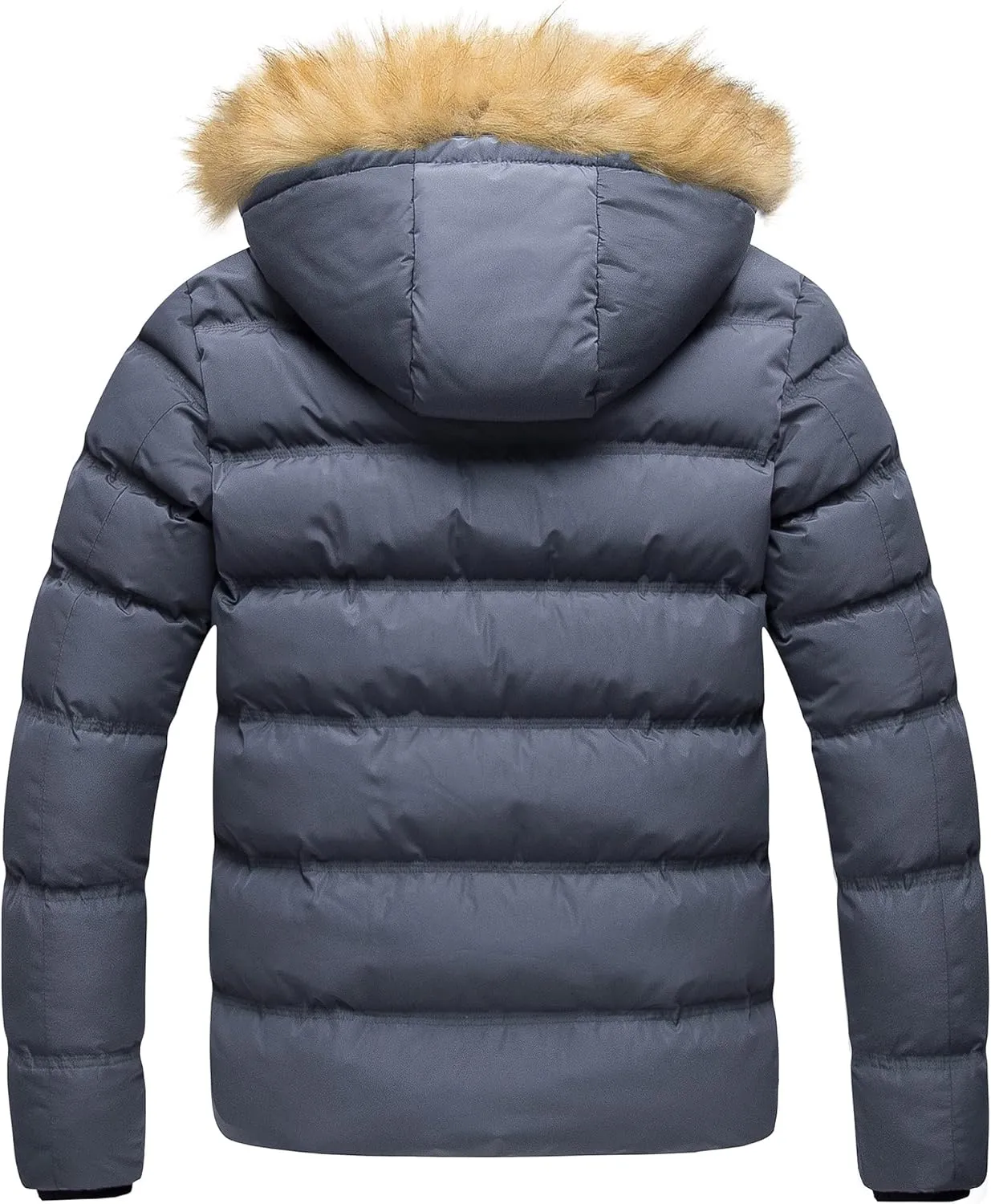 Pursky Men's Puffer Jacket Waterproof Winter Bubble Coats Ski Parka Fur Hooded
