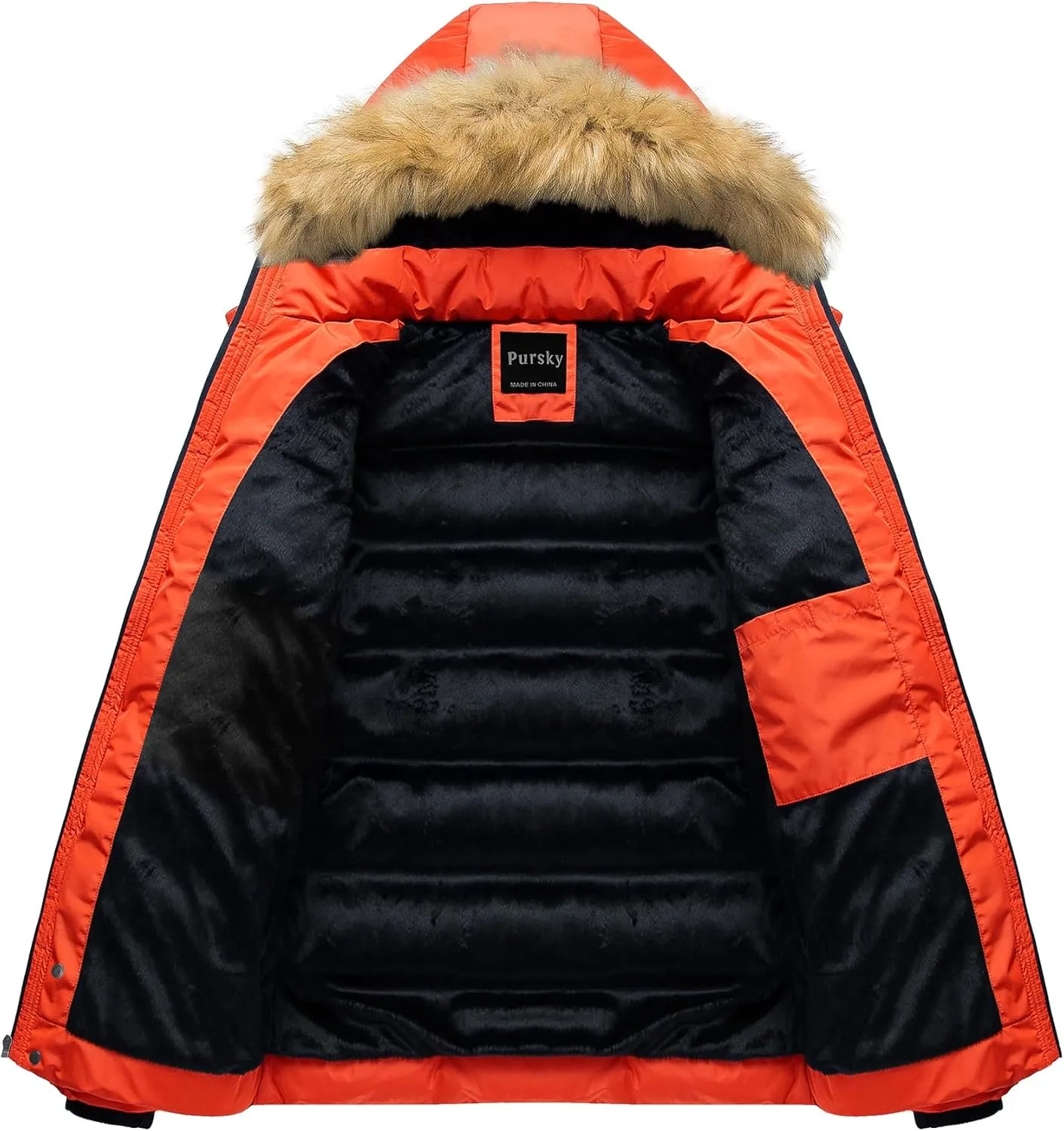 Pursky Men's Puffer Jacket Waterproof Winter Bubble Coats Ski Parka Fur Hooded