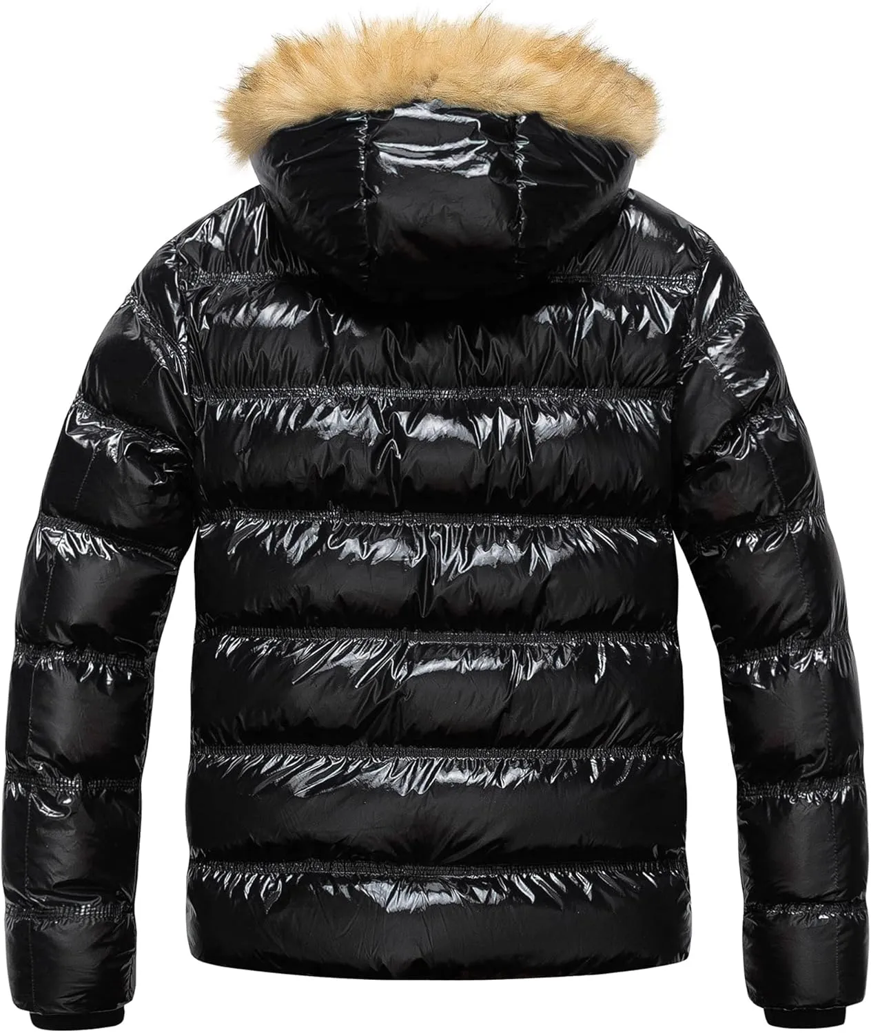 Pursky Men's Puffer Jacket Waterproof Winter Bubble Coats Ski Parka Fur Hooded