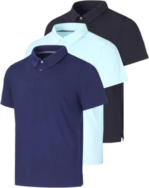 Real Essentials 3 Pack: Men's Dry-Fit Short Sleeve Polo Shirt - Performance Golf Moisture Wicking (Available in Big & Tall)