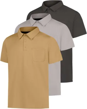 Real Essentials 3 Pack: Men's Short Sleeve Pocket Polo Shirt Dry-Fit Performance Tactical Golf (Available in Big & Tall)