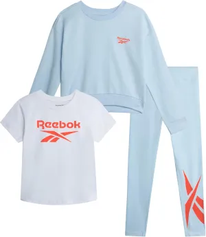 Reebok Girls' Active Leggings Set - 3 Piece Performance T-Shirt and Yoga Pants Leggings (4-12)