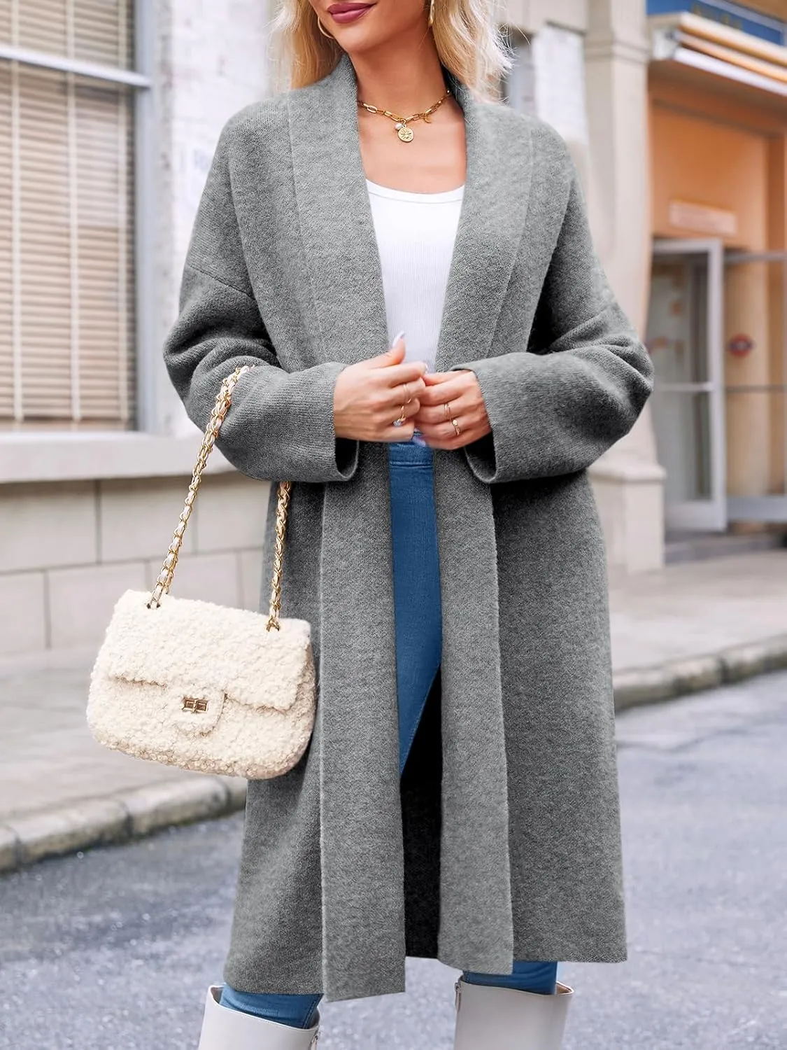 Saodimallsu Womens Long Cardigan Sweaters Chunky Open Front Oversized Slouchy Knit Fall Trendy Coatigan Jackets