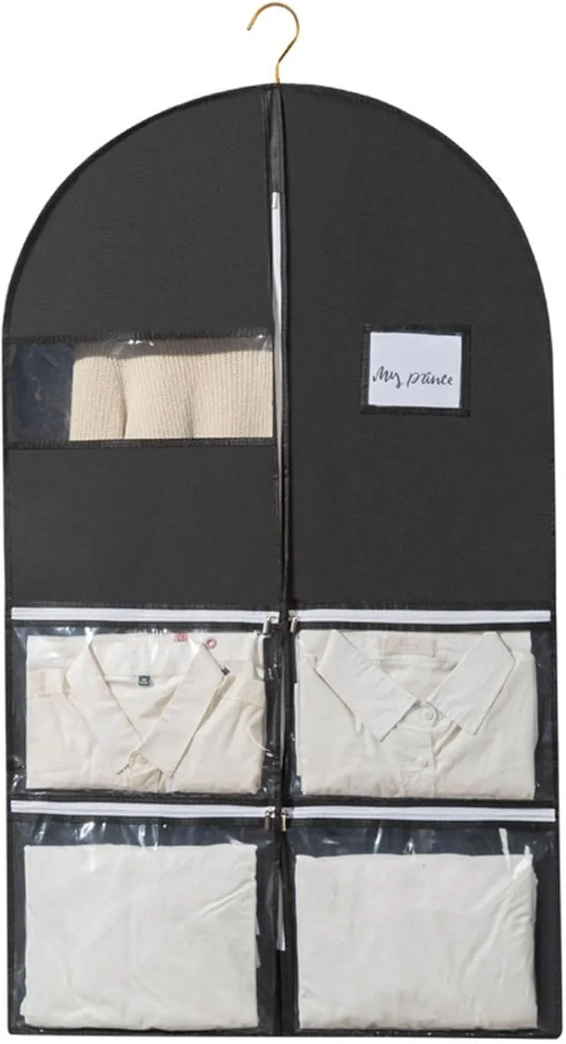 Self Compression Zipper Space Saving Hanging Garment Bag, 2025 New Space Saver Closet Organizers, Dust Cover Clothes Bags for down Coat, Protects Clothes from Wrinkles for Closet Storage (Black, XL)