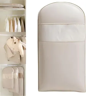 Space Saving Hanging Garment Bag with Self Compression Zipper-Down Coat Compression Storage Bag with Dust Cover,Wrinkle Protection-Closet Organzer for Coats & Clothes (Beige, X-Large)