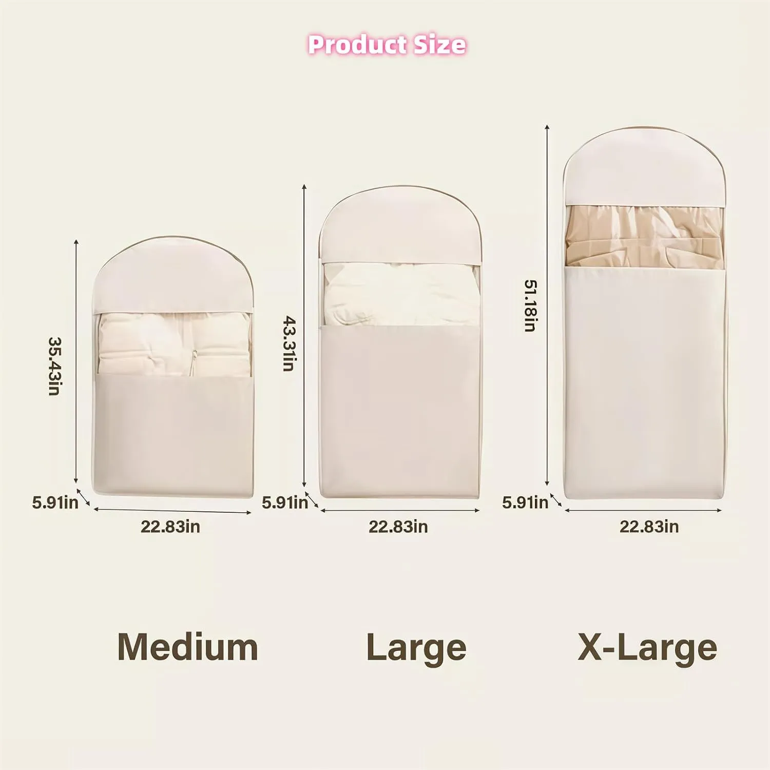 Space Saving Hanging Garment Bag with Self Compression Zipper-Down Coat Compression Storage Bag with Dust Cover,Wrinkle Protection-Closet Organzer for Coats & Clothes (Beige, X-Large)