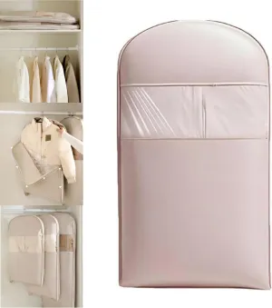Space Saving Hanging Garment Bag with Self Compression Zipper-Down Coat Compression Storage Bag with Dust Cover,Wrinkle Protection-Closet Organzer for Coats & Clothes (Pink, Medium)