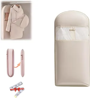 Space Saving Hanging Garment Bag with Self Compression Zipper  Dustproof & Wrinkle-Resistant Clothes Protector for Down Coats, Transparent Visibility, Closet Organizer Storage (Beige, L)