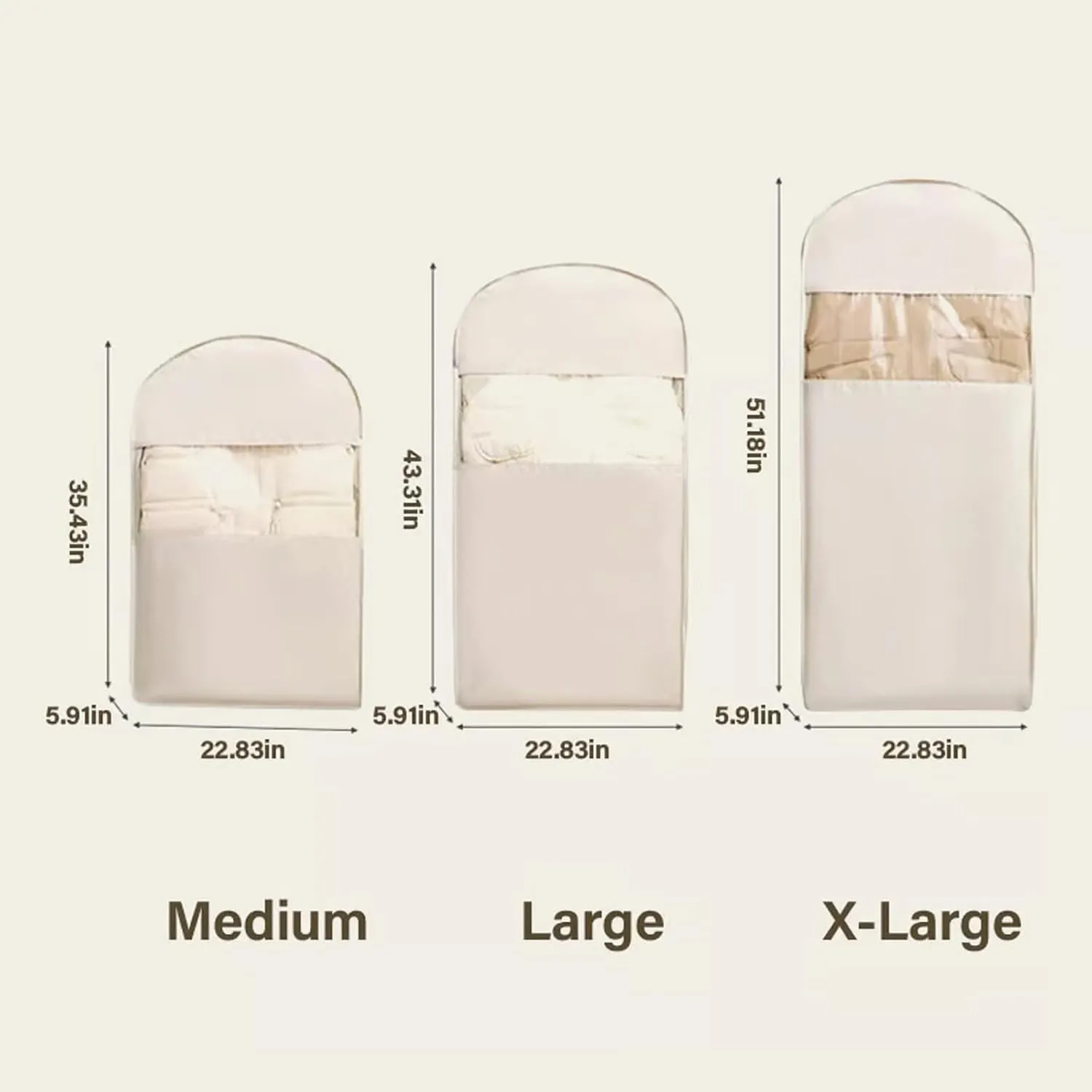 Space Saving Hanging Garment Bag With Self Compression Zipper, Space Saver Vacuum Storage Bags,Space Saver Hanging Garment Bags, Reusable & Easy To Use (Beige,Medium)