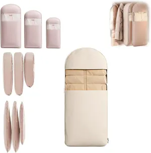 Space Saving Hanging Garment Bag With Self Compression Zipper, Space Saver Vacuum Storage Bags,Space Saver Hanging Garment Bags, Reusable & Easy To Use (Beige,X-Large)