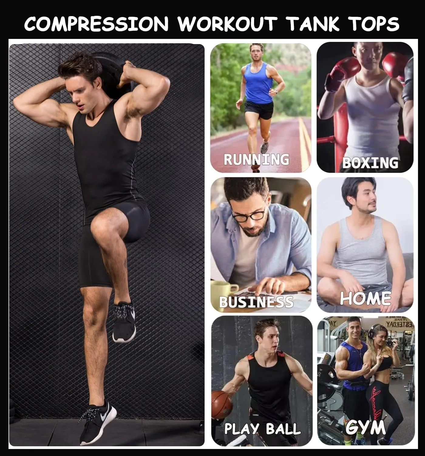SPVISE 1 or 3 Pack Men's Compression Shirts Sleeveless Tank Top Dry Fit Athletic Workout Sports Running Base Layer Undershirt
