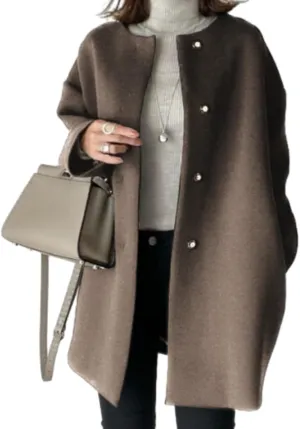 Straight Coat,Women's Single-Breasted Coat Long Trench Coat, Mid-Length Pea Coats Solid Color Cardigan
