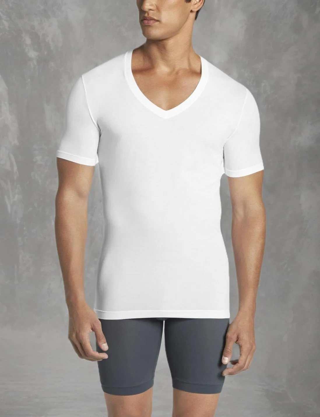 Tommy John Men's Supima Cool Cotton Deep V-Neck Shirt, Soft Stretch Fabric, Stay-Tuck Design, Short Sleeve Undershirt