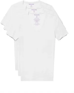 Tommy John Men's Supima Cool Cotton Deep V-Neck Shirt, Soft Stretch Fabric, Stay-Tuck Design, Short Sleeve Undershirt