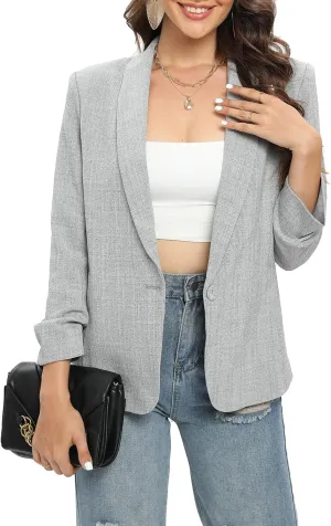 TRNY Womens Blazer Ruched Sleeve Shawl Lapel Suit Blazers Jackets with Pockets for Women Business Casual and Work Office