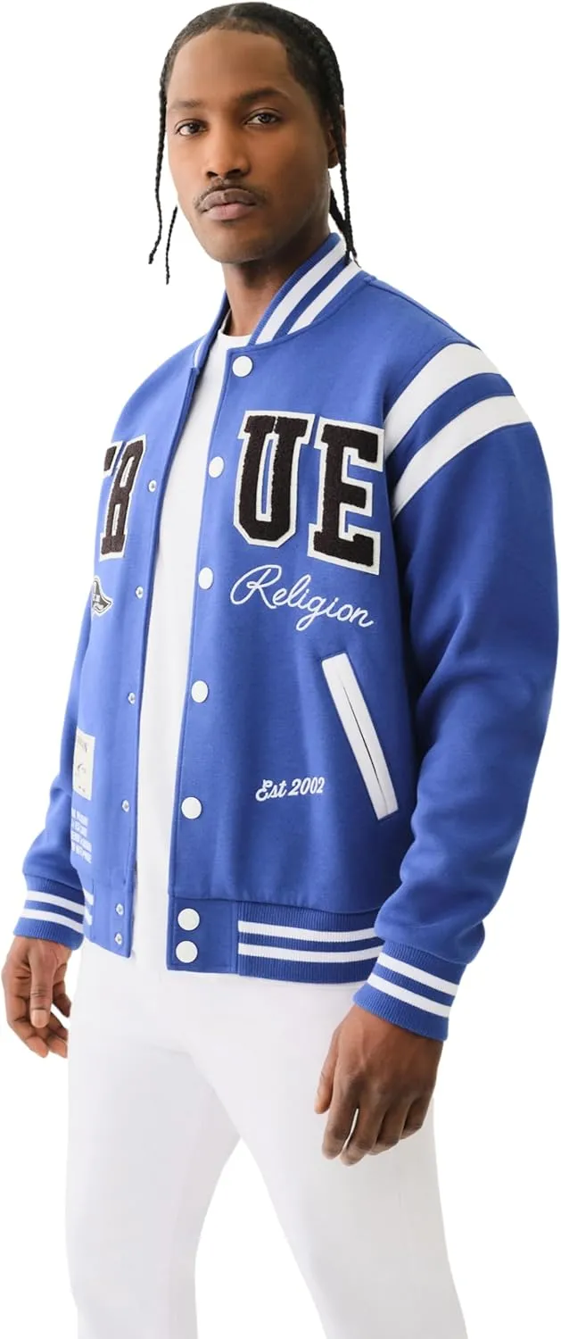 True Religion Men's True Uni. Varsity Jacket - Mazarine Blue | Classic Baseball Jacket