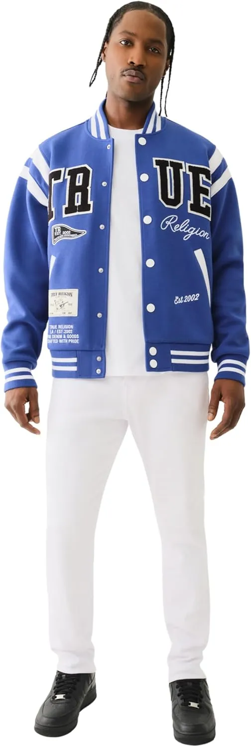 True Religion Men's True Uni. Varsity Jacket - Mazarine Blue | Classic Baseball Jacket