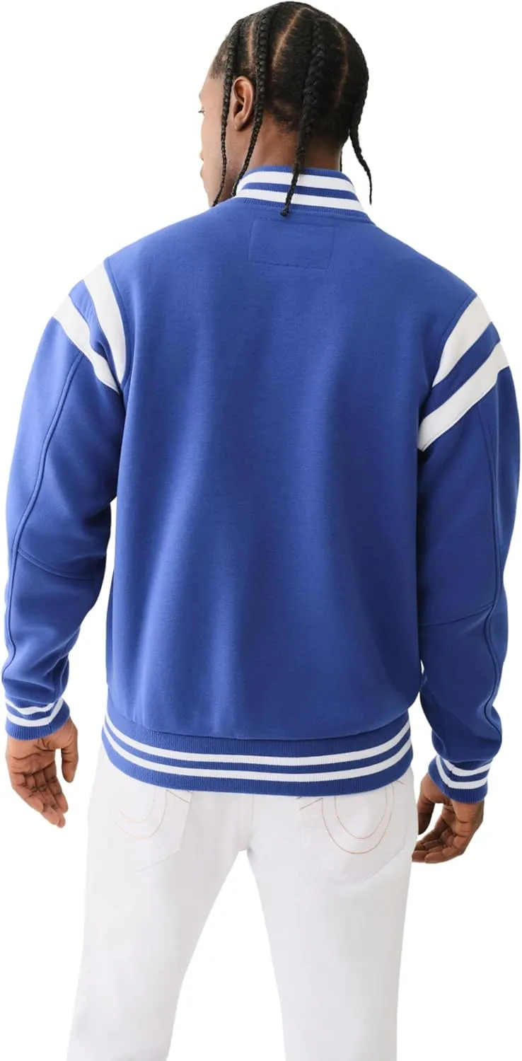 True Religion Men's True Uni. Varsity Jacket - Mazarine Blue | Classic Baseball Jacket