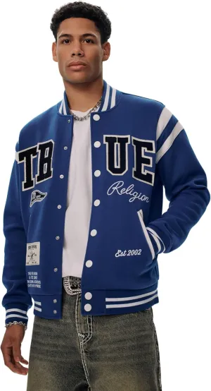 True Religion Men's True Uni. Varsity Jacket - Mazarine Blue | Classic Baseball Jacket
