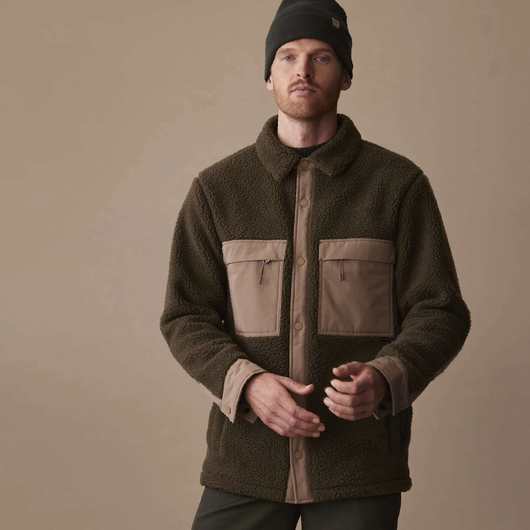 Two Tone Sherpa Jacket (Dark Khaki   Ochre)