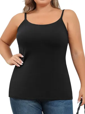 V FOR CITY Plus Size Camisole for Women with Shelf Bra Adjustable Spaghetti Strap Cami Tank Top Cotton Undershirts 1X-5X