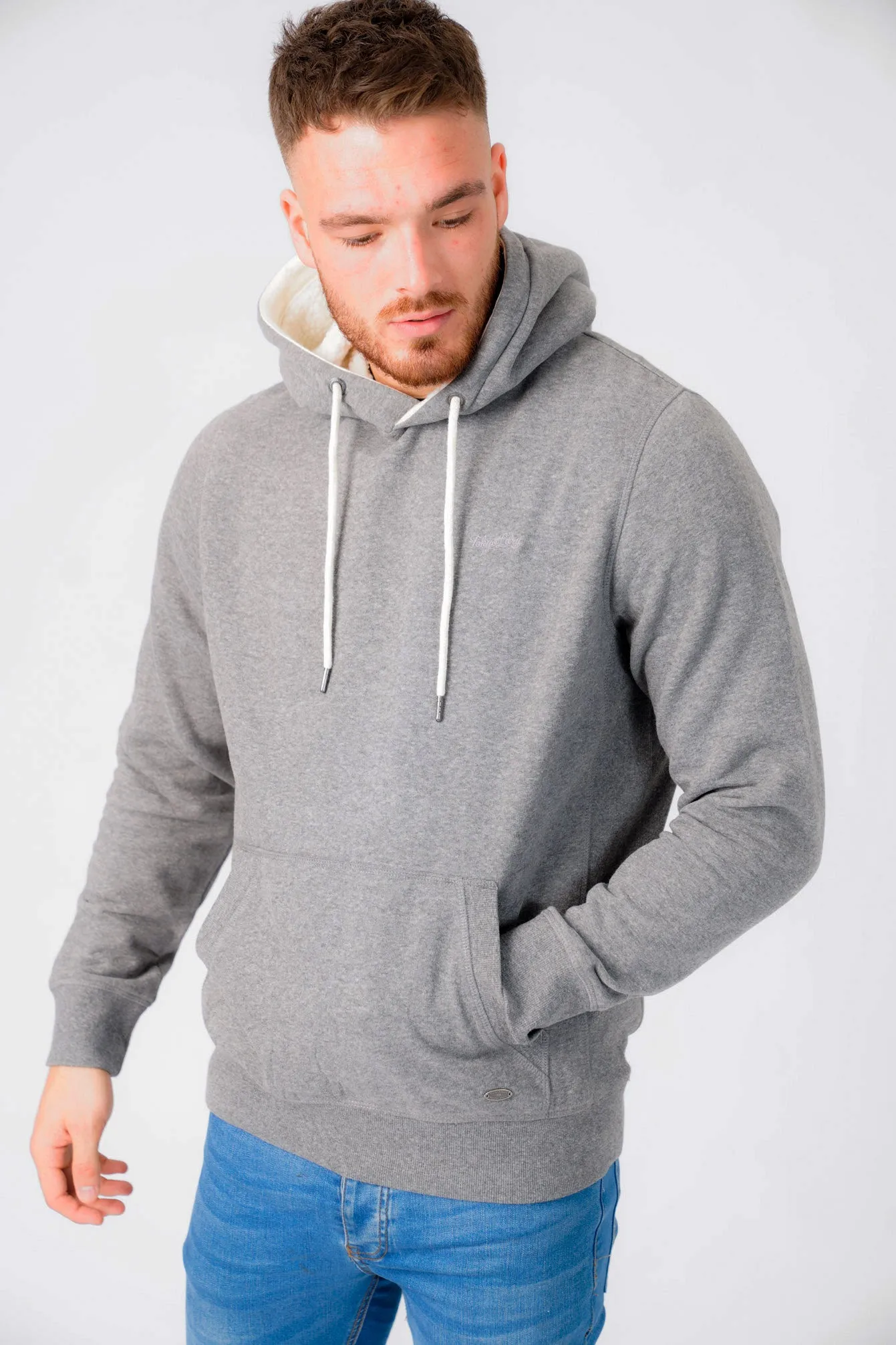Vandenburg Pullover Hoodie with Borg Lined Hood In Mid Grey Marl - Tokyo Laundry