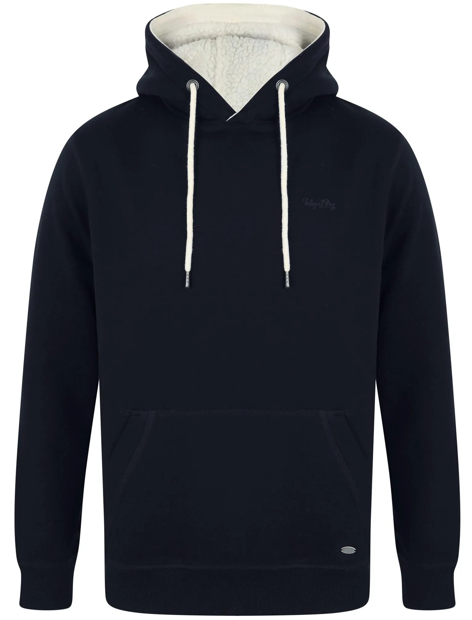 Vandenburg Pullover Hoodie with Borg Lined Hood In Navy - Tokyo Laundry