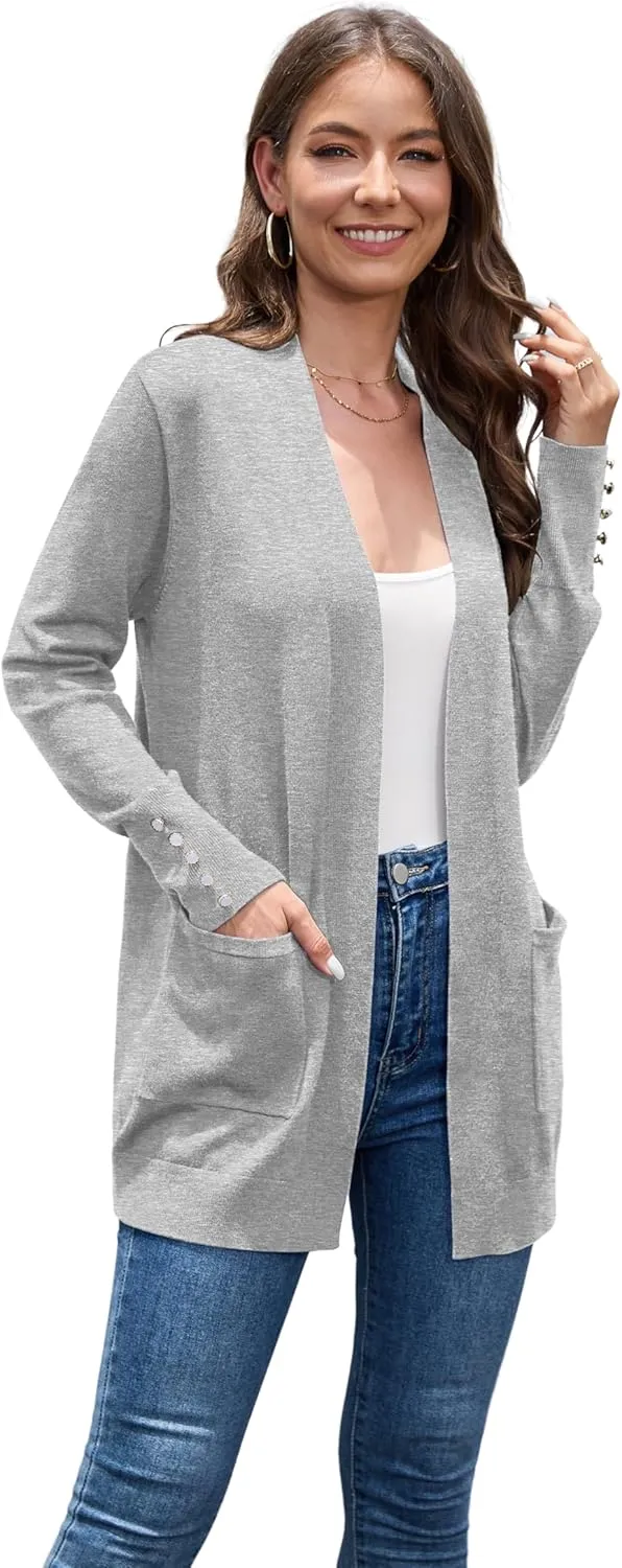 VIISHOW Women Cardigan Sweater Lightweight Open Front Long Sleeve Soft Fine Knit Casual Trendy Kimono Cardigans with Pockets