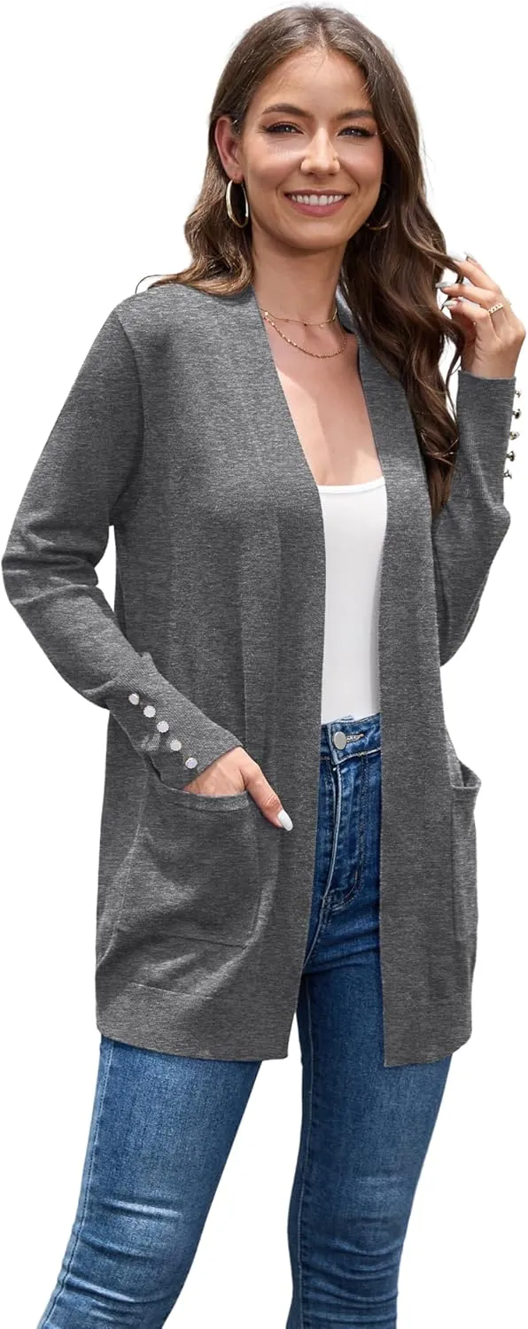 VIISHOW Women Cardigan Sweater Lightweight Open Front Long Sleeve Soft Fine Knit Casual Trendy Kimono Cardigans with Pockets