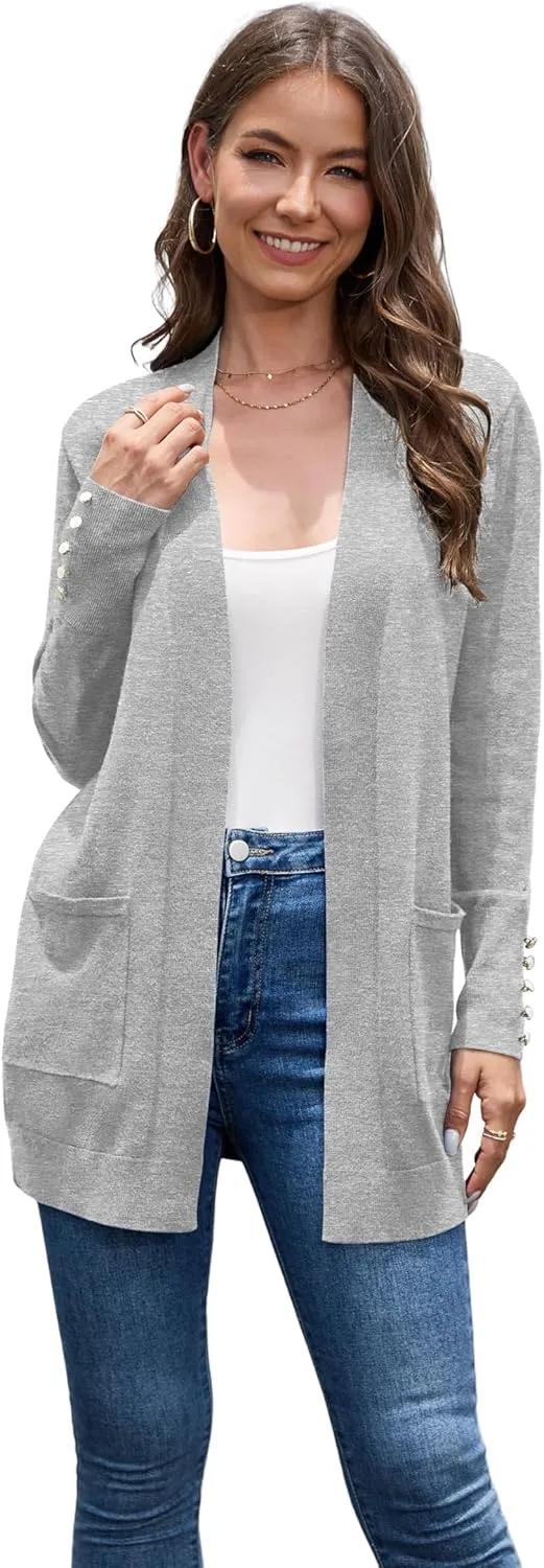 VIISHOW Women Cardigan Sweater Lightweight Open Front Long Sleeve Soft Fine Knit Casual Trendy Kimono Cardigans with Pockets