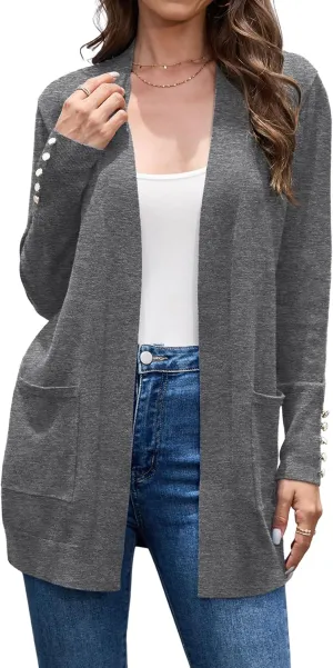 VIISHOW Women Cardigan Sweater Lightweight Open Front Long Sleeve Soft Fine Knit Casual Trendy Kimono Cardigans with Pockets