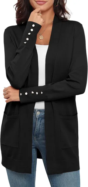 VIISHOW Women Cardigan Sweater Lightweight Open Front Long Sleeve Soft Fine Knit Casual Trendy Kimono Cardigans with Pockets
