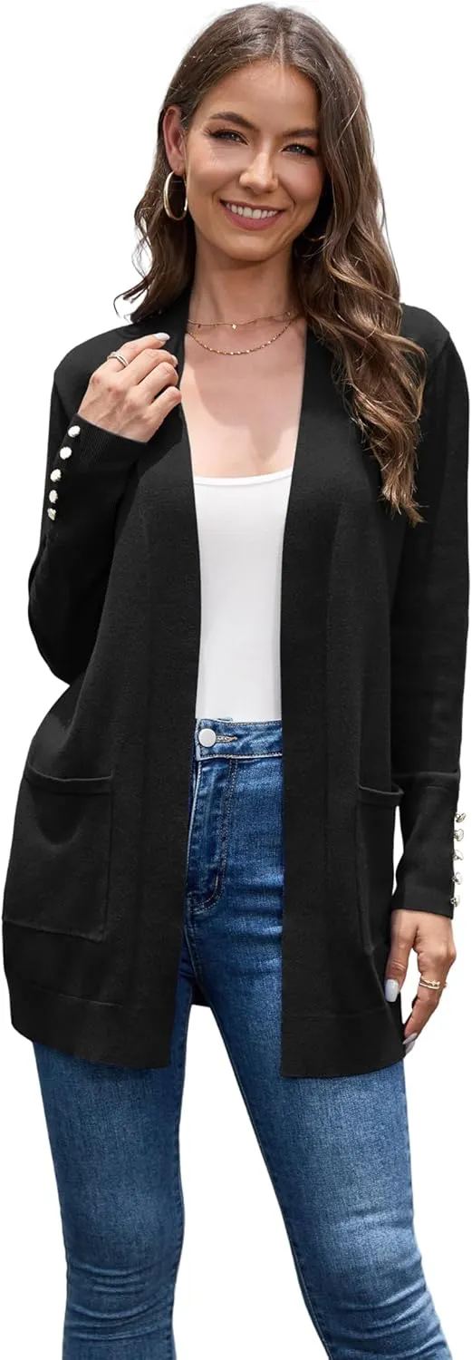VIISHOW Women Cardigan Sweater Lightweight Open Front Long Sleeve Soft Fine Knit Casual Trendy Kimono Cardigans with Pockets
