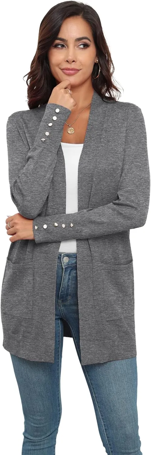VIISHOW Women Cardigan Sweater Lightweight Open Front Long Sleeve Soft Fine Knit Casual Trendy Kimono Cardigans with Pockets
