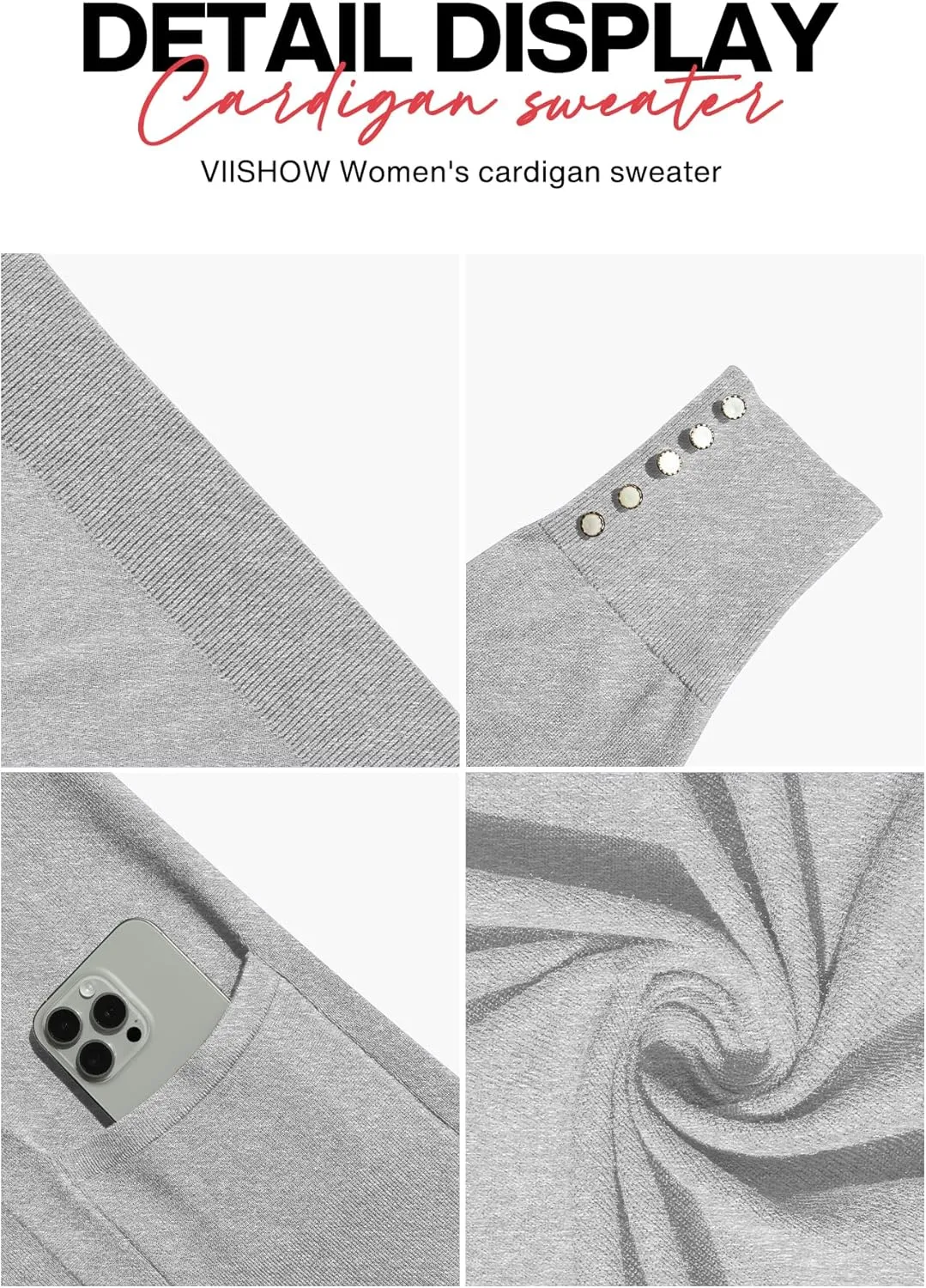 VIISHOW Women Cardigan Sweater Lightweight Open Front Long Sleeve Soft Fine Knit Casual Trendy Kimono Cardigans with Pockets