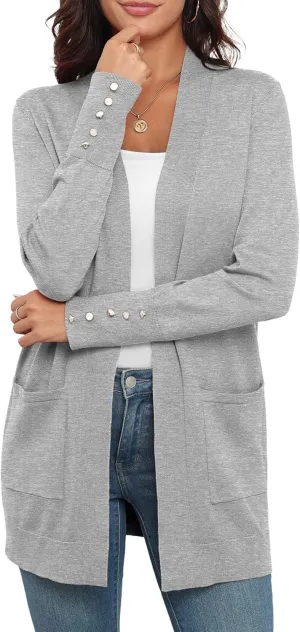 VIISHOW Women Cardigan Sweater Lightweight Open Front Long Sleeve Soft Fine Knit Casual Trendy Kimono Cardigans with Pockets
