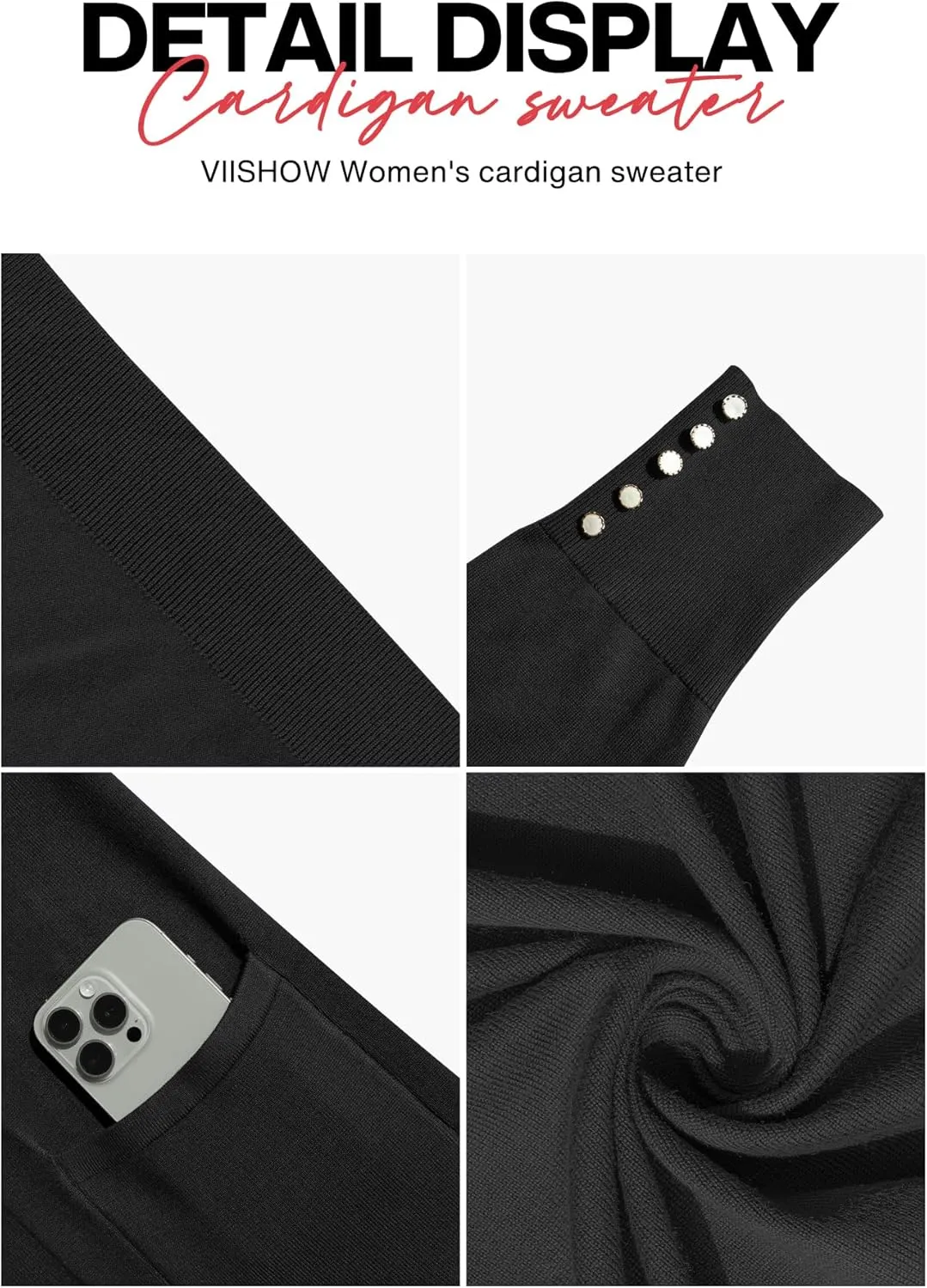 VIISHOW Women Cardigan Sweater Lightweight Open Front Long Sleeve Soft Fine Knit Casual Trendy Kimono Cardigans with Pockets
