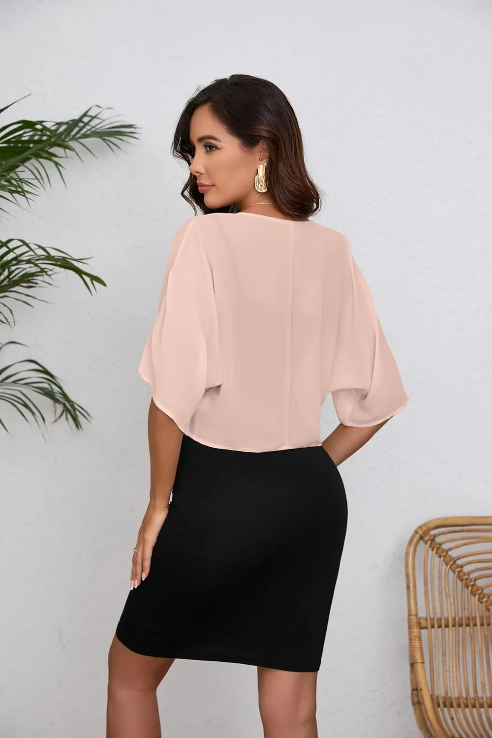 Women Bolero Shrug Chiffon Open Front 3/4 Sleeve Cropped Cardigan Lightweight Sheer Tops for Dress