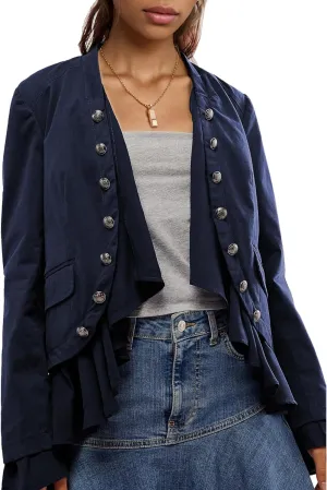 Women Casual Ruffles Jacket High Low Hem Steampunk Blazers Button up Romance Open Front Cotton Cardigan