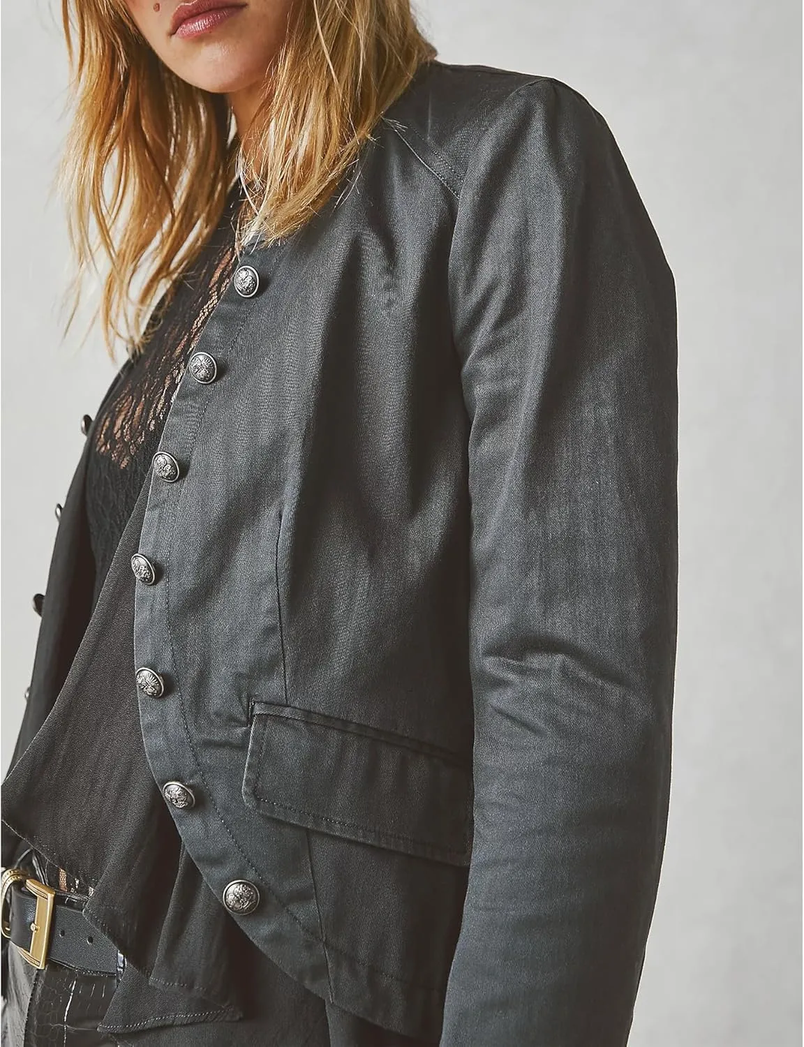 Women Casual Ruffles Jacket High Low Hem Steampunk Blazers Button up Romance Open Front Cotton Cardigan