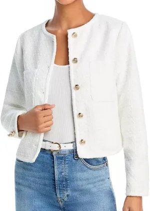 Women Cropped Tweed Jacket Long Sleeve Button Down Slim Fit Casual Business Blazer Jacket with Pockets