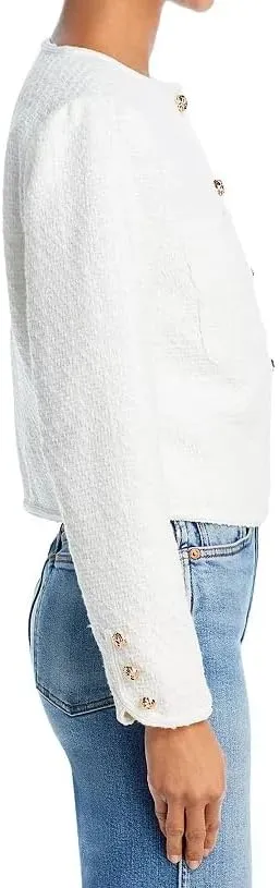 Women Cropped Tweed Jacket Long Sleeve Button Down Slim Fit Casual Business Blazer Jacket with Pockets
