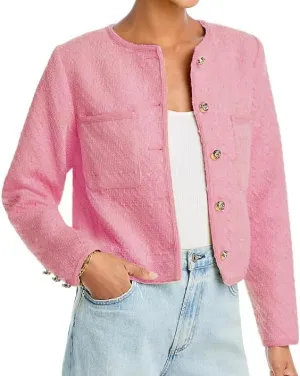 Women Cropped Tweed Jacket Long Sleeve Button Down Slim Fit Casual Business Blazer Jacket with Pockets