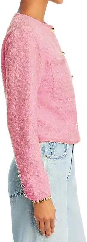 Women Cropped Tweed Jacket Long Sleeve Button Down Slim Fit Casual Business Blazer Jacket with Pockets