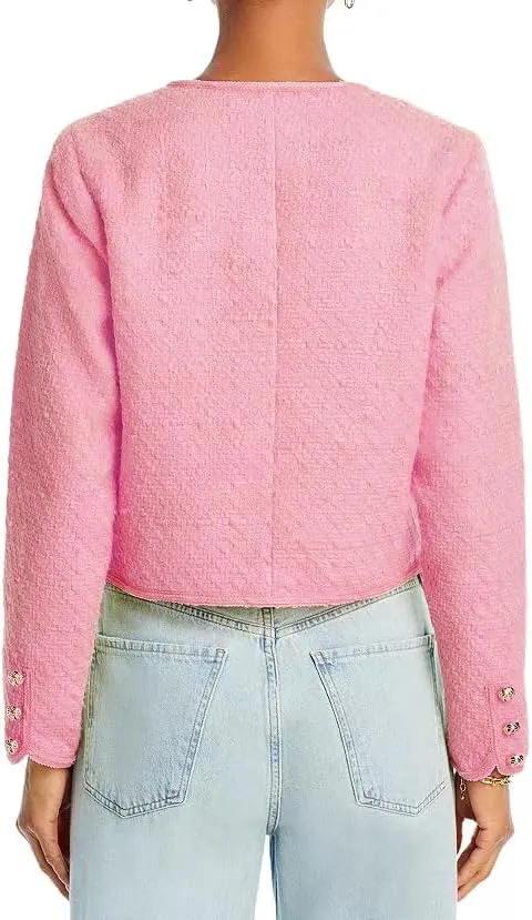 Women Cropped Tweed Jacket Long Sleeve Button Down Slim Fit Casual Business Blazer Jacket with Pockets