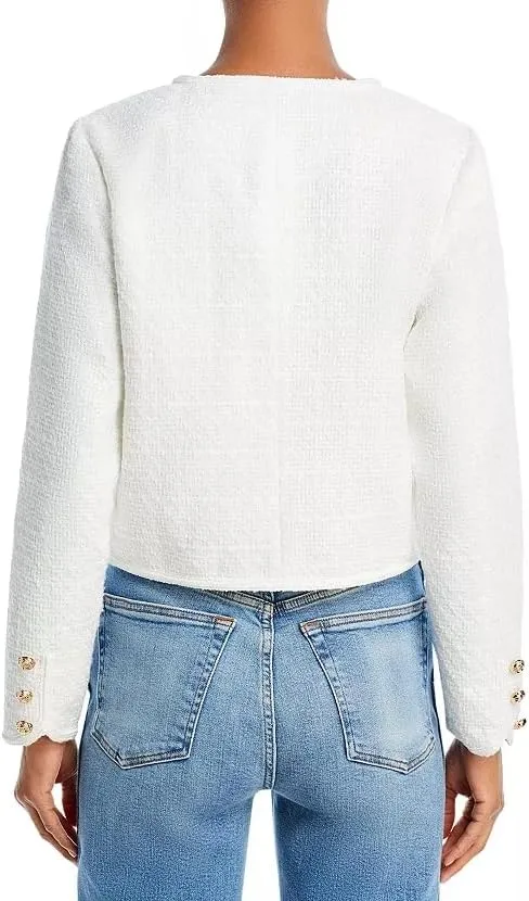 Women Cropped Tweed Jacket Long Sleeve Button Down Slim Fit Casual Business Blazer Jacket with Pockets