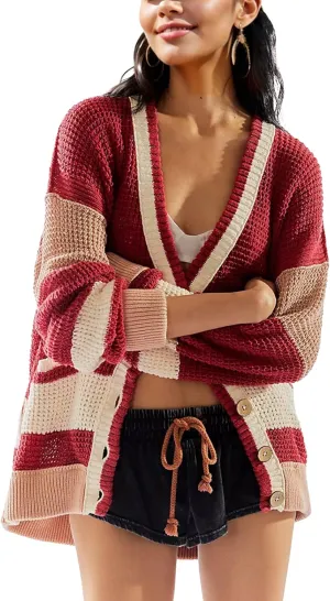 Womens Button Down Cardigan Sweaters Long Sleeve V Neck Knit Tops with Pockets